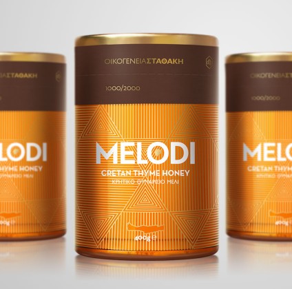 Stathakis Family Melodi featured in Dieline's collection of orange packaging design